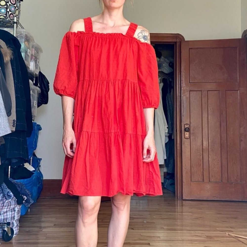 H&M red polka dots puff sleeves dress